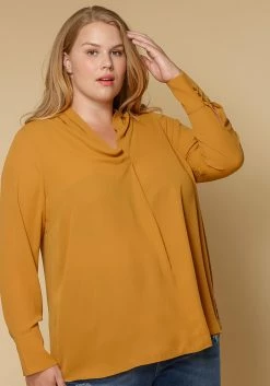 Pleione Pleated V-neck Long Sleeve Blouse Plus Size Women Clothing