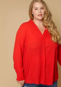 Pleione Pleated V-neck Long Sleeve Blouse Plus Size Women Clothing -Asoph Sales Shop 2000297 231 5