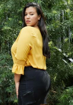 Pleione Pleated Blouse With Smocked 3/4 Bell Sleeve Plus Size Women Clothing -Asoph Sales Shop 2000307 237 2