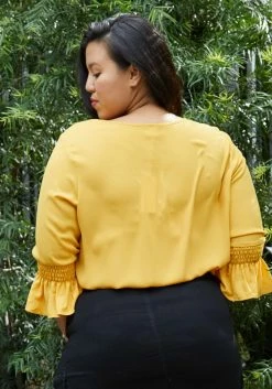 Pleione Pleated Blouse With Smocked 3/4 Bell Sleeve Plus Size Women Clothing -Asoph Sales Shop 2000307 237 3