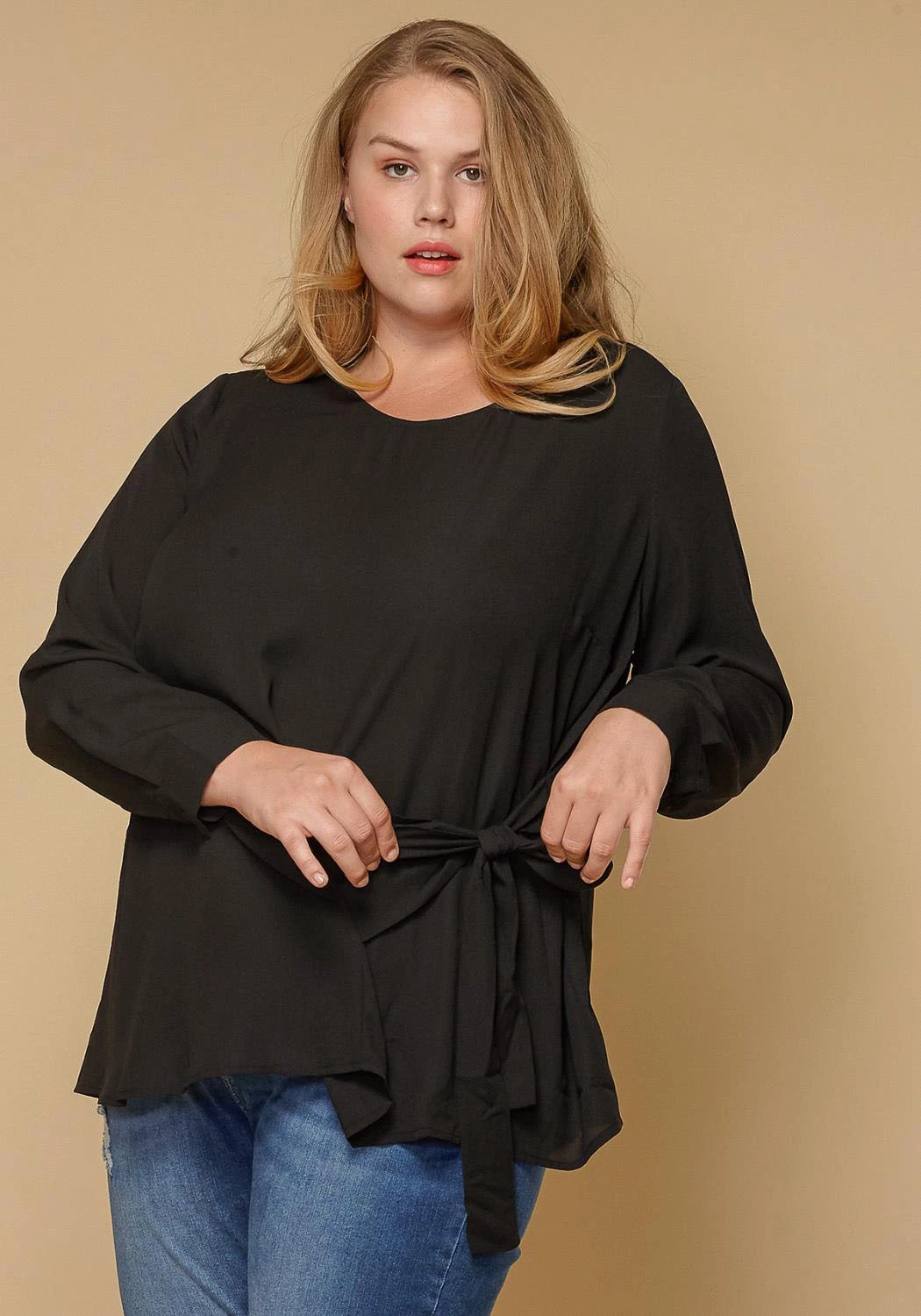 Pleione Plus Size Women Clothing Self-Tie Wrap Front Blouse 1 Pleione Plus Size Women Clothing Self-Tie Wrap Front Blouse