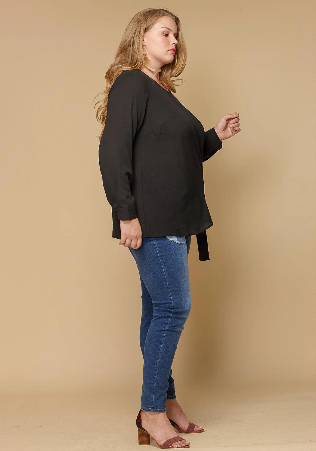 Pleione Plus Size Women Clothing Self-Tie Wrap Front Blouse 2 Pleione Plus Size Women Clothing Self-Tie Wrap Front Blouse - Image 2