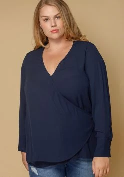 Pleione Wrap Front Long Sleeve Plus Size Women Clothing Blouse -Asoph Sales Shop 2000621 117 5