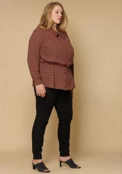 Pleione Plus Size Women Clothing Tie Neck Button Down Peplum Blouse -Asoph Sales Shop 2000622 230 4