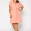 Nurode Plus Size Womens Elegant Peach Wrap Dress