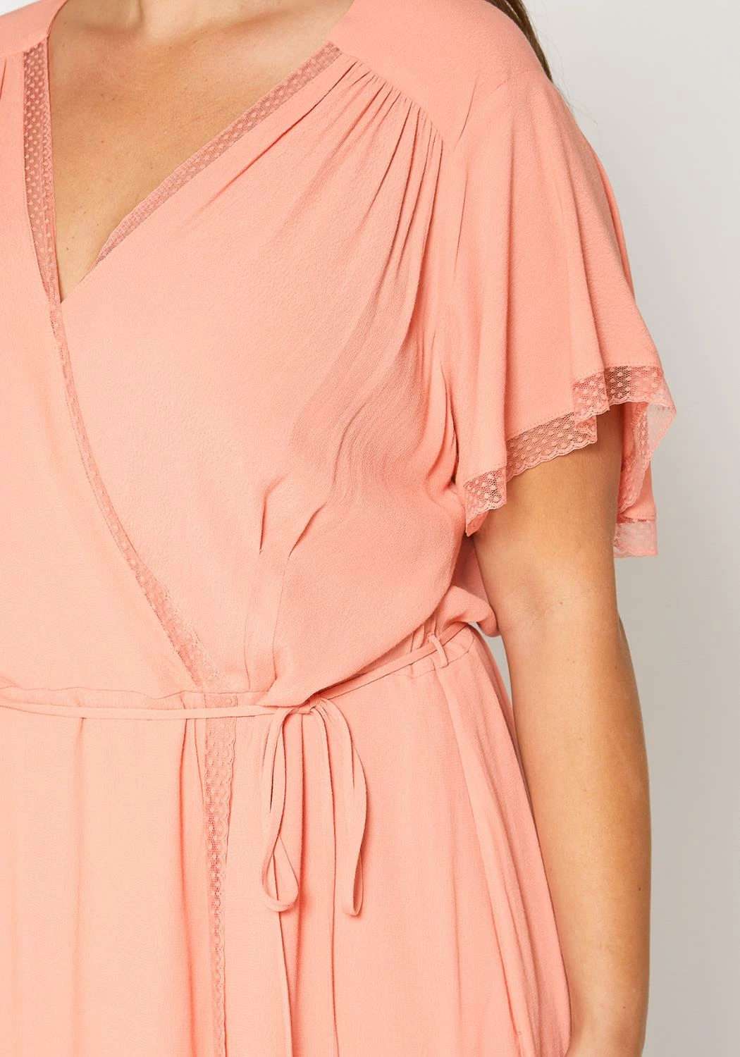 Nurode Plus Size Womens Elegant Peach Wrap Dress 4 Nurode Plus Size Womens Elegant Peach Wrap Dress - Image 4