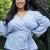 Nurode Plus Size Stripe Wrap Blouse
