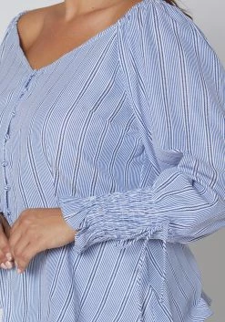 Nurode Plus Size Stripe Off Shoulder Blouse -Asoph Sales Shop 2003571 003 4