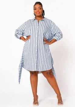 Nurode Plus Size Lace Trim Wrapped Shirt Dress -Asoph Sales Shop 2003573 302 3