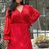 Nurode Plus Size Stripe Wrap Dress