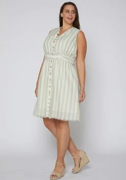 Nurode Plus Size Sleeveless Button Down Stripe Dress -Asoph Sales Shop 2003579 151 3