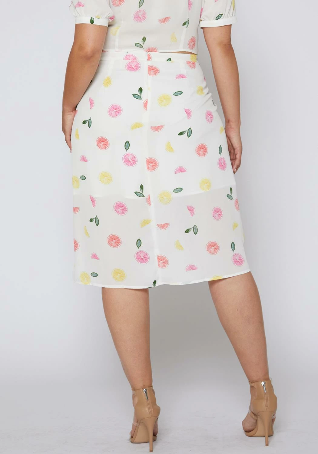 Nurode Plus Size Citrus Print Midi Skirt 4 Nurode Plus Size Citrus Print Midi Skirt - Image 4