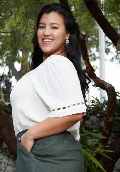 Pleione Plus Size Pleated Short Sleeve Blouse Top -Asoph Sales Shop 2003582 135 3