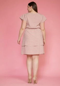 Pleione Plus Size Puff Shoulder Ruffle Checkered Dress -Asoph Sales Shop 2003588 186 3