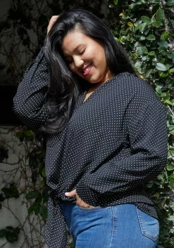 Pleione Plus Size Mandarin Collar Tie Hem Blouse -Asoph Sales Shop 2004341 301 3