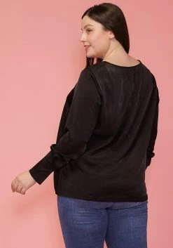 Pleione Plus Size Cross Front Crewneck Blouse Top -Asoph Sales Shop 2004342 001 3