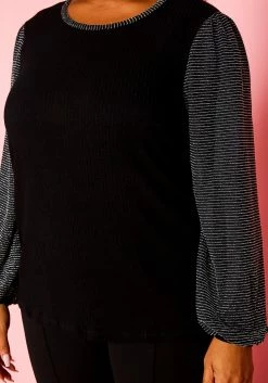 Pleione Plus Size Women's Ribbed Round Neck Holiday Top -Asoph Sales Shop 2004346 287 10