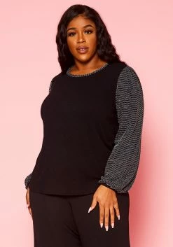 Pleione Plus Size Women's Ribbed Round Neck Holiday Top -Asoph Sales Shop 2004346 287 5