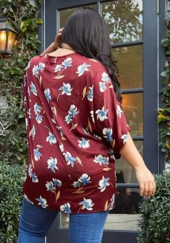 Pleione Plus Size Women's Self-tie Front Floral Batwing Kimono Cardigan -Asoph Sales Shop 2004347 111 3