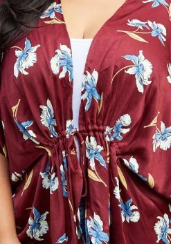 Pleione Plus Size Women's Self-tie Front Floral Batwing Kimono Cardigan -Asoph Sales Shop 2004347 111 4