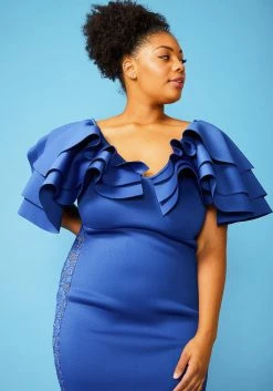 Plus Size Layered Ruffle Shoulder Party Dress -Asoph Sales Shop 2005109 188 3