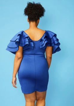Plus Size Layered Ruffle Shoulder Party Dress -Asoph Sales Shop 2005109 188 4