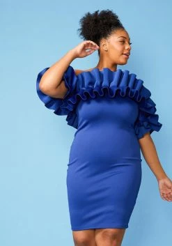 Plus Size Gathered Shoulder Mini Dress