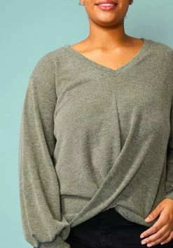 Pleione Plus Size Twist Hem V-Neck Sweater -Asoph Sales Shop 2005243 151 4