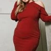 Asoph Plus Size Haltered Cold Shoulder Mini Dress