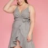 Asoph Plus Size Ruffle Hem Wrap Gingham Dress