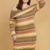 Asoph Plus Size Stripe Off Shoulder Midi Dress