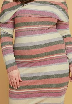 Asoph Plus Size Stripe Off Shoulder Midi Dress -Asoph Sales Shop 2005442 187 3