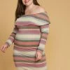 Asoph Plus Size Stripe Off Shoulder Midi Dress