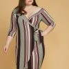 Plus Size Stripe Wrap Midi Dress