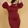 Plus Size Shoulder Cutout Puff Sleeve Dress