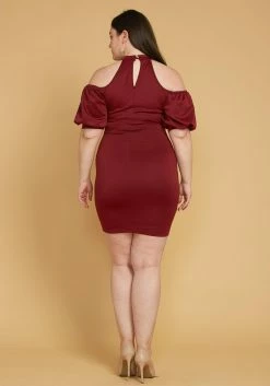 Plus Size Shoulder Cutout Puff Sleeve Dress -Asoph Sales Shop 2005461 111 2
