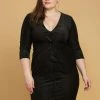 Asoph Plus Size Ribbed Velvet Twist Front Dress