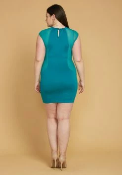 Plus Size Mesh Accented Mini Bodycon Dress -Asoph Sales Shop 2005498 112 2
