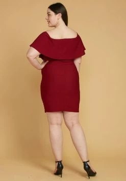 Asoph Plus Size Ribbed Off Shoulder Mini Party Dress -Asoph Sales Shop 2005501 111 4