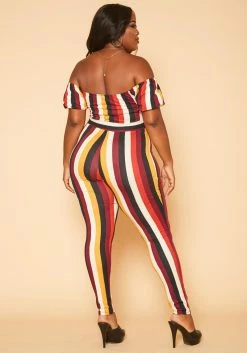 Plus Size Puff Sleeve Multi Stripe Jumpsuit -Asoph Sales Shop 2005502 111 3