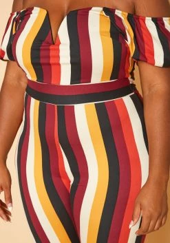 Plus Size Puff Sleeve Multi Stripe Jumpsuit -Asoph Sales Shop 2005502 111 4