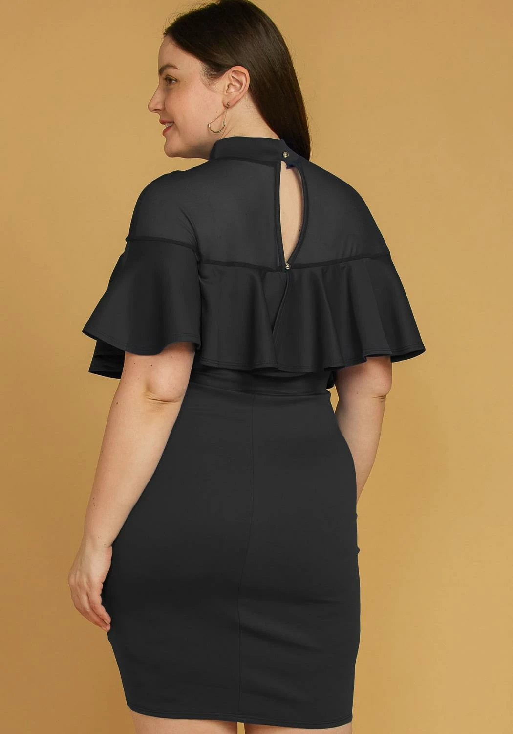 Asoph Plus Size Mesh Mock Neck Ruffle Mini Dress 3 Asoph Plus Size Mesh Mock Neck Ruffle Mini Dress - Image 3