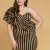 Asoph Plus Size One Shoulder Stripe Party Dress
