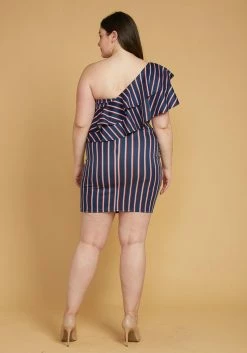 Asoph Plus Size One Shoulder Stripe Party Dress -Asoph Sales Shop 2005523 117 3