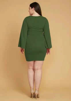 Asoph Plus Size V-Neck Flared Sleeve Dress -Asoph Sales Shop 2005525 125 2