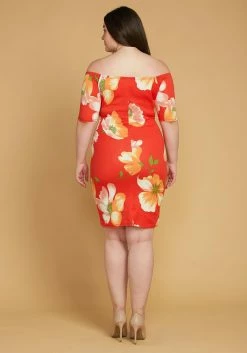 Asoph Plus Size Split Off Shoulder Floral Dress -Asoph Sales Shop 2005535 110 4