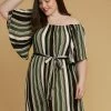 Asoph Plus Size Stripe Bell Sleeve Casual Dress