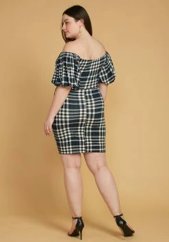 Asoph Plus Size Plaid Split Off Shoulder Dress -Asoph Sales Shop 2005569 117 3