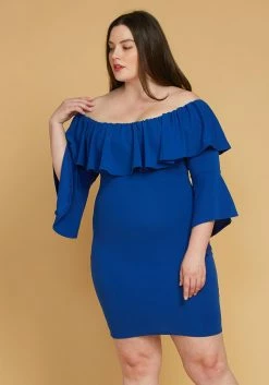 Plus Size Ruffle Off Shoulder Party Dress