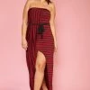 Plus Size Stripe Tube Top Asymmetrical Maxi Dress